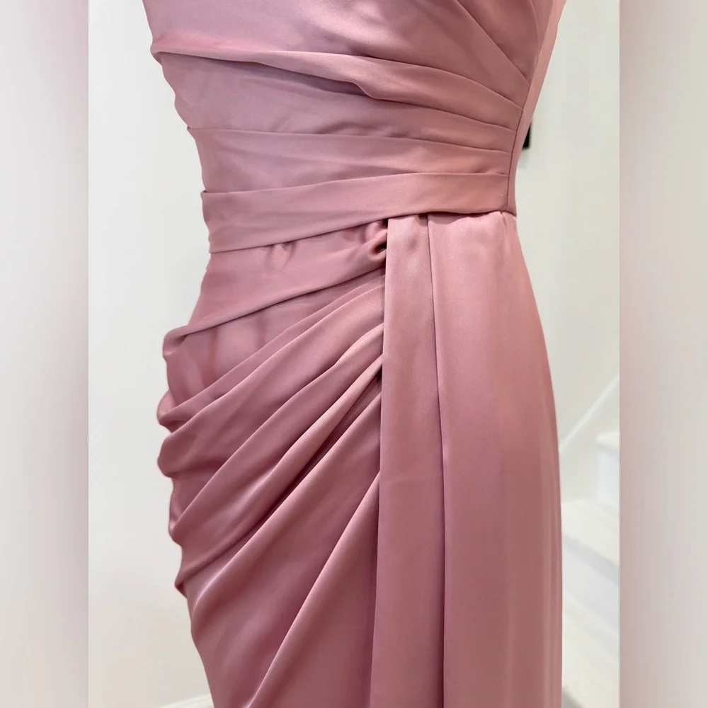 Zuhair Murad Asymmetric Draped Satin Gown Pink Maxi Dress